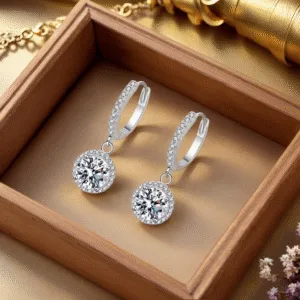 Brincos Redondos Luxo em Prata 925 com Moissanite