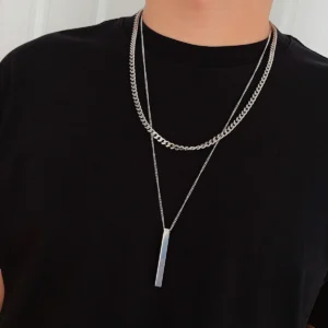 Colar Corrente Dupla Hip-Hop em Aço Inoxidável