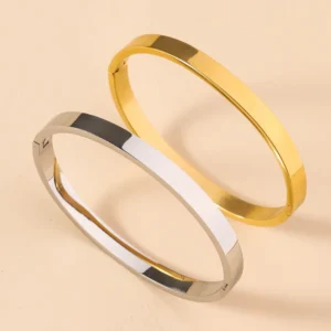 Pulseira Rígida Larga em Aço Inoxidável Brilhante